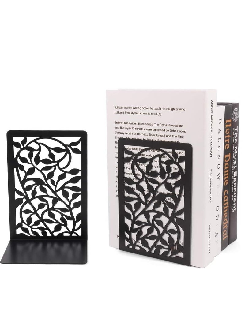 SYOSI Premium Black Infinite Leaves Bookends  Heavy Duty Book Ends for Bookshelf Metal Decorative Book Ends for Home Office Heavy Books Book Shelf Holder Home Decorative Book Stoppers Book Holder  - Image 2