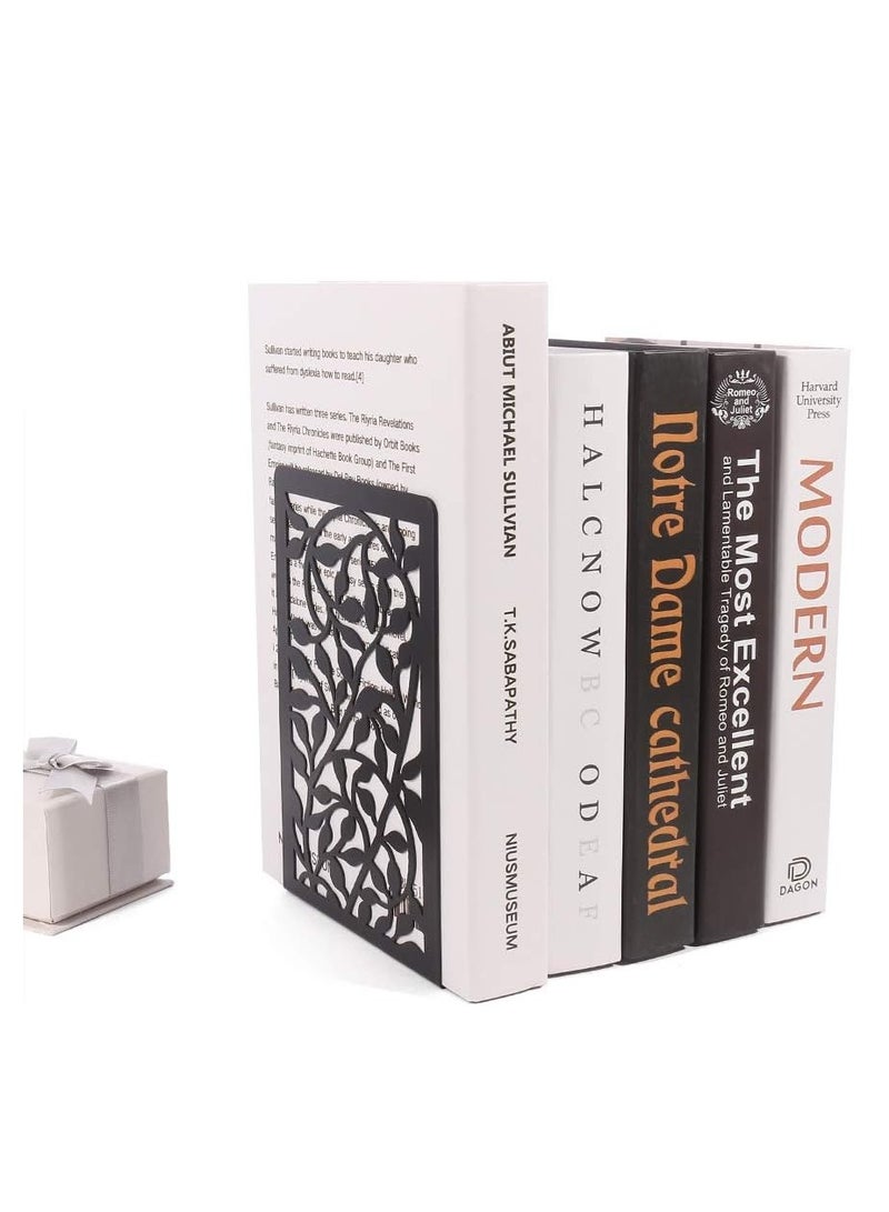 SYOSI Premium Black Infinite Leaves Bookends  Heavy Duty Book Ends for Bookshelf Metal Decorative Book Ends for Home Office Heavy Books Book Shelf Holder Home Decorative Book Stoppers Book Holder  - Image 5