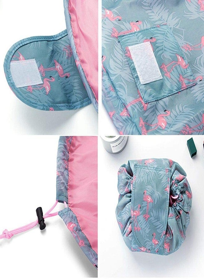 ERHETUS Stylish Portable Lazy 20 Cms Cosmetic Bag with Drawstrings | Convenient & Waterproof Makeup Pouch for Girls | Large Capacity Storage Pouches | Toiletry Bags for Women (Grey Flamingo) - Image 2