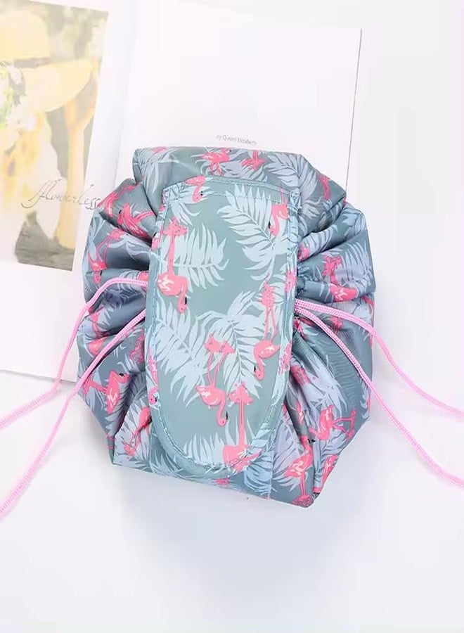 ERHETUS Stylish Portable Lazy 20 Cms Cosmetic Bag with Drawstrings | Convenient & Waterproof Makeup Pouch for Girls | Large Capacity Storage Pouches | Toiletry Bags for Women (Grey Flamingo) - Image 5