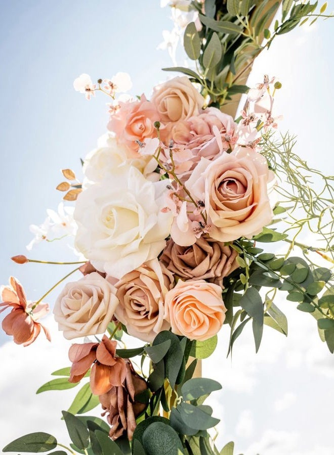 FACINOC Roses Artificial Flowers Bouquet Combo Box Set Fake Flowers Bulk for DIY Bridal Baby Shower Decorations Wedding Centerpieces for Table Silk Floral Arrangements Party Home Decor Indoor Peach - Image 3