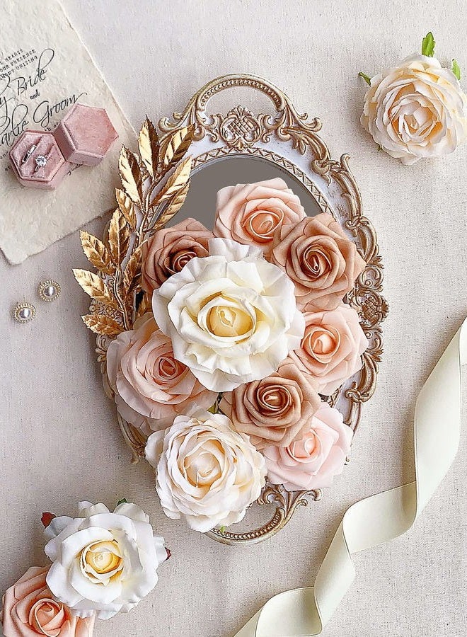 FACINOC Roses Artificial Flowers Bouquet Combo Box Set Fake Flowers Bulk for DIY Bridal Baby Shower Decorations Wedding Centerpieces for Table Silk Floral Arrangements Party Home Decor Indoor Peach - Image 4