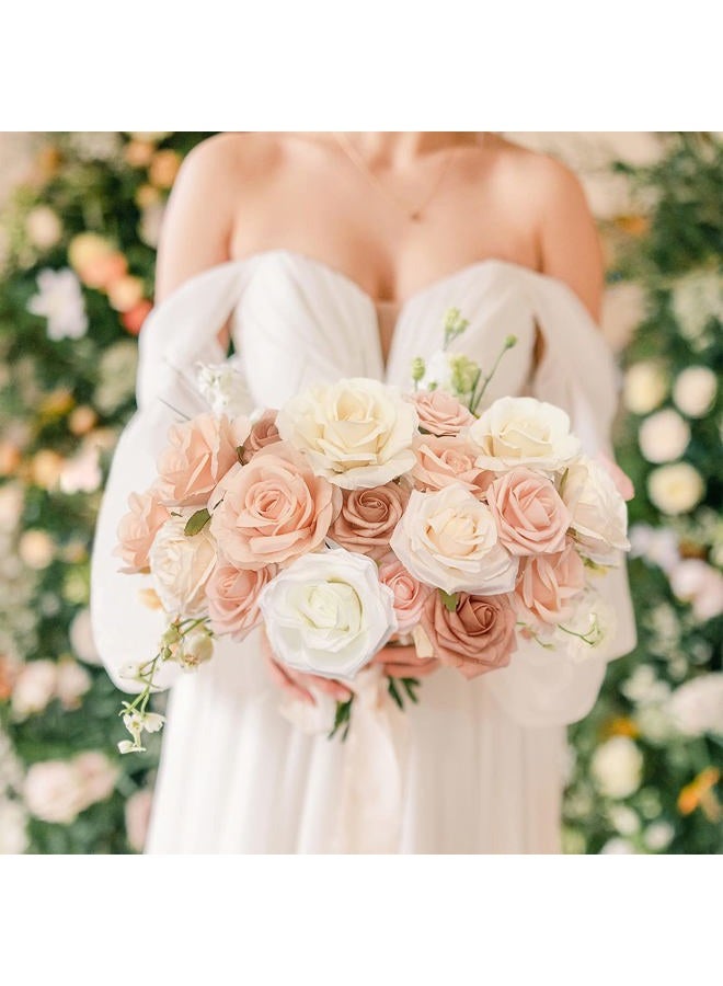 FACINOC Roses Artificial Flowers Bouquet Combo Box Set Fake Flowers Bulk for DIY Bridal Baby Shower Decorations Wedding Centerpieces for Table Silk Floral Arrangements Party Home Decor Indoor Peach - Image 2