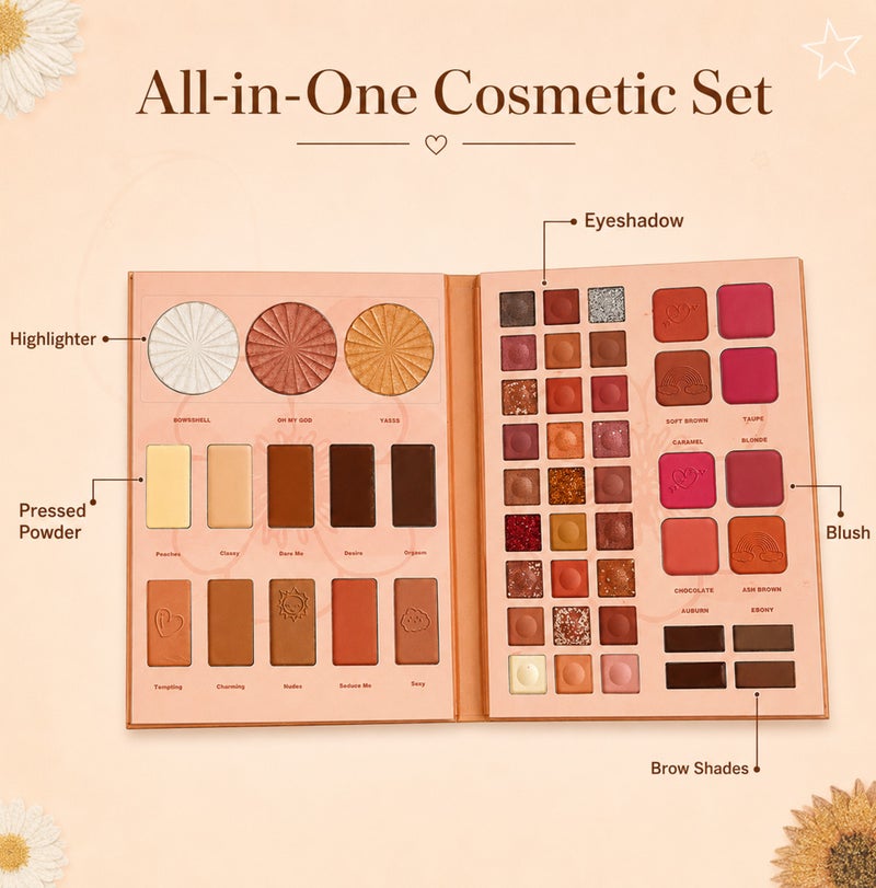 Me Now All-in-One Makeup Palette Cosmetic Set Eyeshadow Blush Highlighter Pressed Powder Brow Shades Book Style Multi Color Face Eye Kit - Image 2