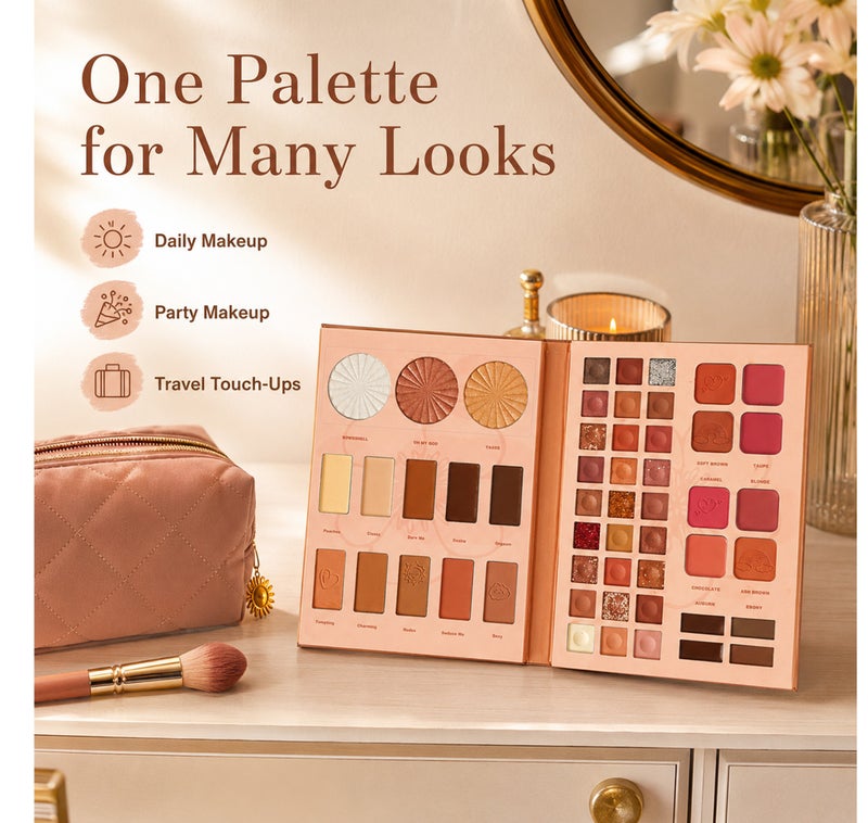 Me Now All-in-One Makeup Palette Cosmetic Set Eyeshadow Blush Highlighter Pressed Powder Brow Shades Book Style Multi Color Face Eye Kit - Image 5