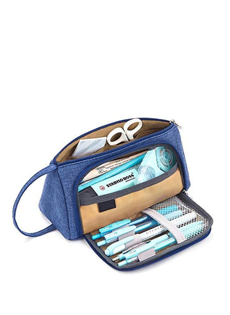 SYOSI - Pencil Case Large Capacity Pen Pouch, Simple Stationery Bag Holder School Supplies for Primary Middle High School College and Office, Idea Gift for Teens Student Adult Blue - Image 1