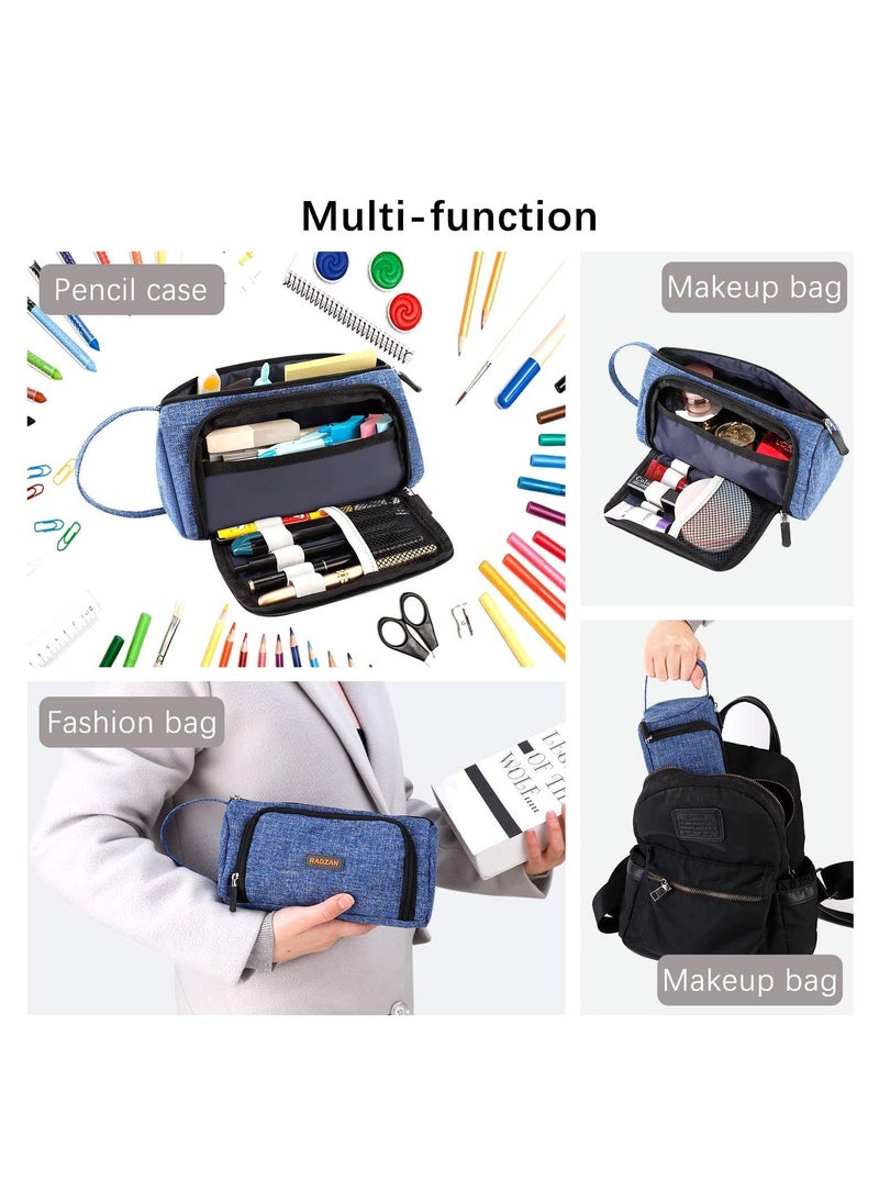 SYOSI - Pencil Case Large Capacity Pen Pouch, Simple Stationery Bag Holder School Supplies for Primary Middle High School College and Office, Idea Gift for Teens Student Adult Blue - Image 1
