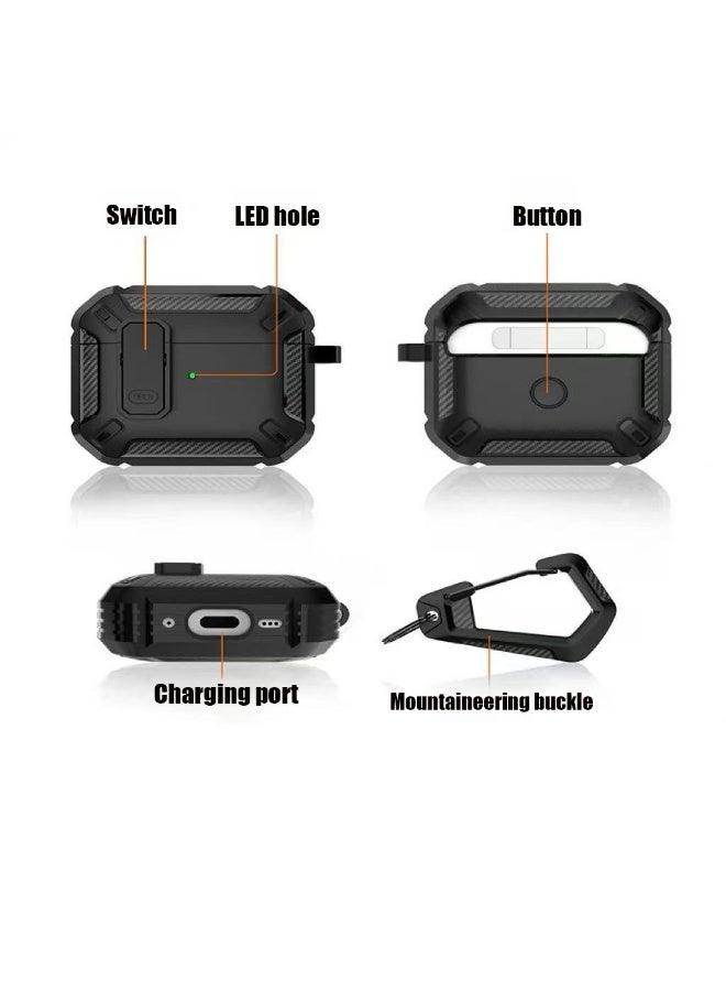 دكينج غطاء واقٍ لسماعات AirPods Pro 3، يأتي مع مجموعة تنظيف وسلسلة مفاتيح، غطاء واقٍ قابل للقفل لسماعات AirPods Pro 3، غطاء واقٍ مقاوم للصدمات بمعيار عسكري، متوافق مع Apple AirPods Pro 3 2025 (أسود) - Image 2