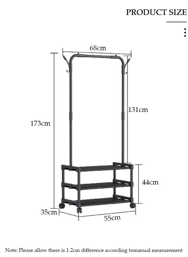 DUNISO Double Rod Clothes Drying Rack 68cm Metal Clothing Rack with  3-Tier Storage Rack Garment and Shoe Organizer Multi-functional Clothes Hanger Drying Pole Clothes Hanger for Home Use - Image 2