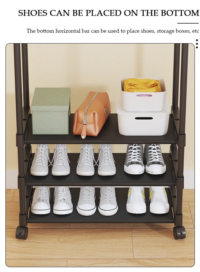 DUNISO Double Rod Clothes Drying Rack 68cm Metal Clothing Rack with  3-Tier Storage Rack Garment and Shoe Organizer Multi-functional Clothes Hanger Drying Pole Clothes Hanger for Home Use - Image 5