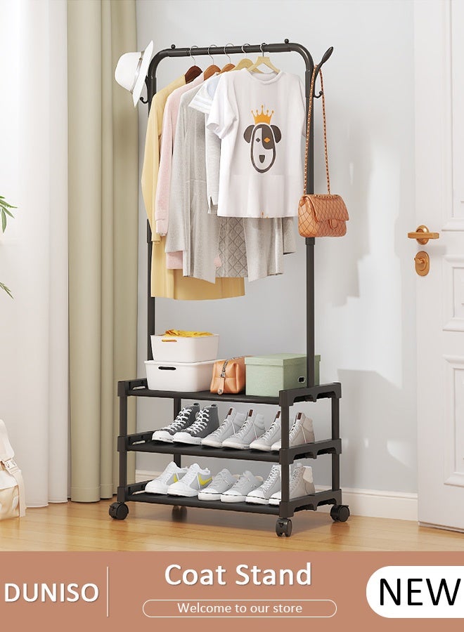 Double Rod Clothes Drying Rack 68cm Metal Clothing Rack with 3-Tier Storage Rack Garment and Shoe Organizer Multi-functional Clothes Hanger Drying Pole Clothes Hanger for Home Use