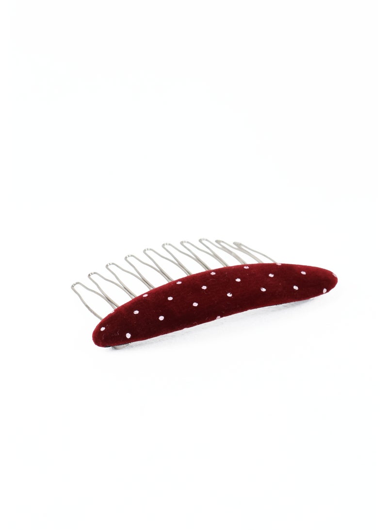 ZAAS Burgundy Velvet Polka Dot Metal Hair Comb - Image 1