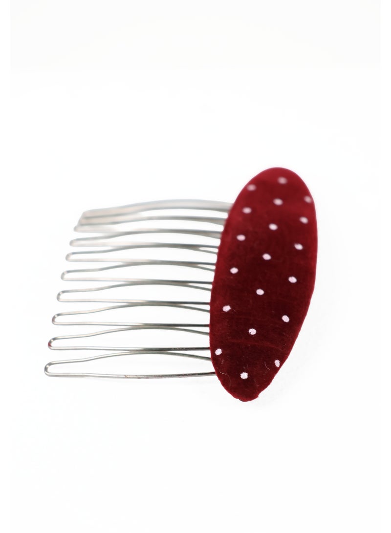 ZAAS Burgundy Velvet Polka Dot Metal Hair Comb - Image 3