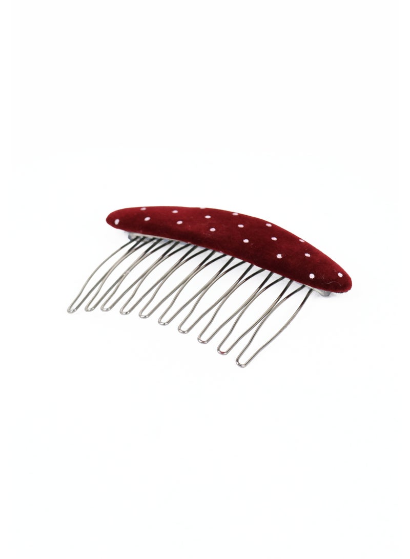 ZAAS Burgundy Velvet Polka Dot Metal Hair Comb - Image 2