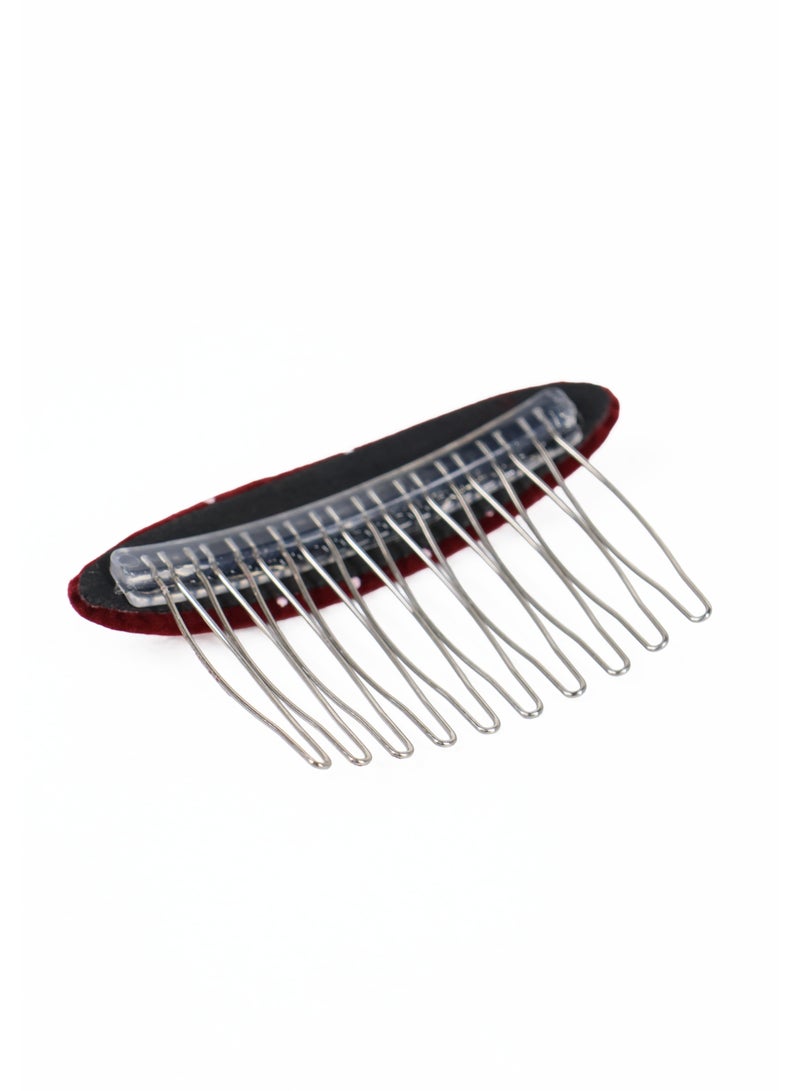 ZAAS Burgundy Velvet Polka Dot Metal Hair Comb - Image 4