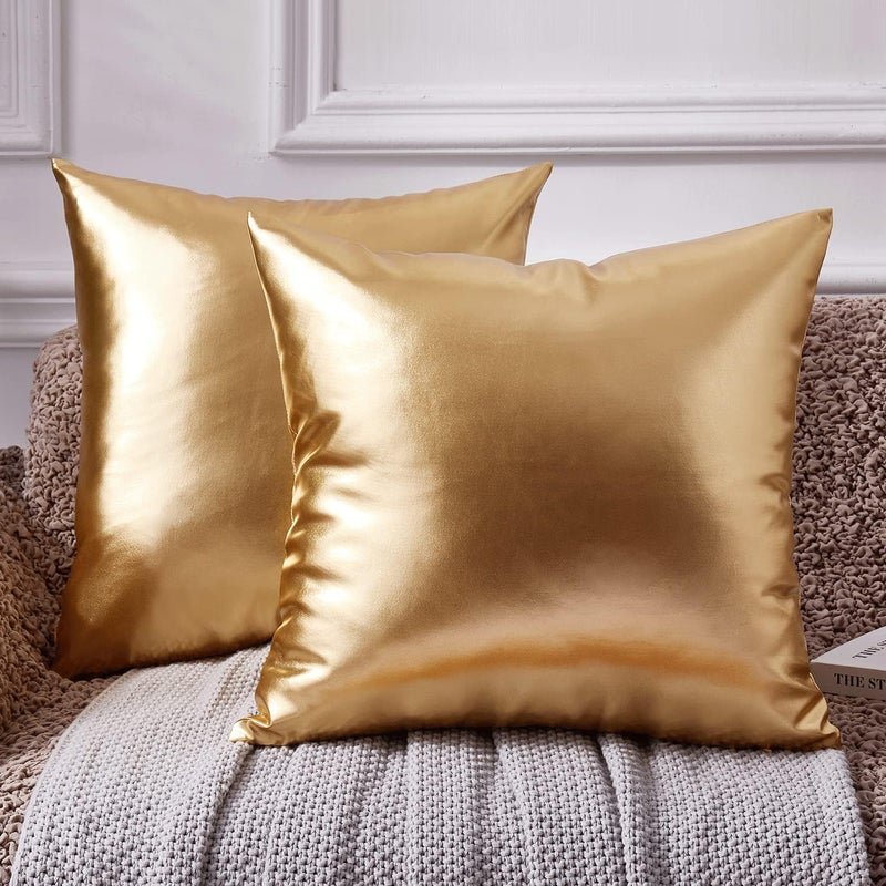 EUCIOR وسادة زخرفية EUCIOR، أغطية وسائد ذهبية 22x22، أغطية وسائد زخرفية حديثة لامعة معدنية، وسائد للسرير والأريكة والكنبة، وسائد ذهبية - Image 5