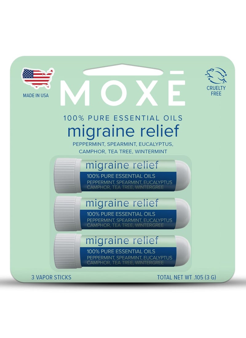 MOXE MOXE Migraine Relief Nasal Inhalers, Essential Oils for Headaches & Tension Relief, Portable Aromatherapy, Easy-to-Use, Pure & Undiluted, Peppermint, Spearmint, Eucalyptus, Tea Tree, USA Made, 3 Pack 