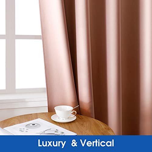 HOMEIDEAS 2 Panels Blush Pink Faux Silk Blackout Curtains, 52 X 108 Inch Room Darkening Satin Thermal Insulated Window Drapes for Bedroom, Indoor, Nursery - Image 3