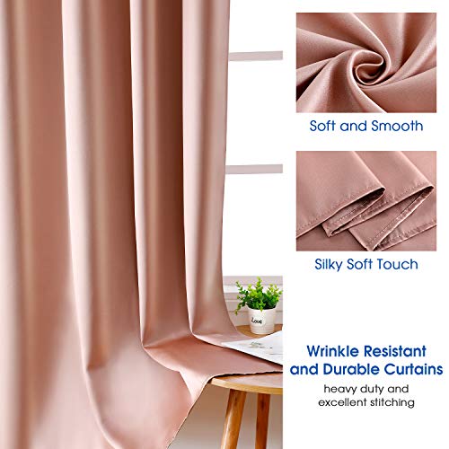 HOMEIDEAS 2 Panels Blush Pink Faux Silk Blackout Curtains, 52 X 108 Inch Room Darkening Satin Thermal Insulated Window Drapes for Bedroom, Indoor, Nursery - Image 2