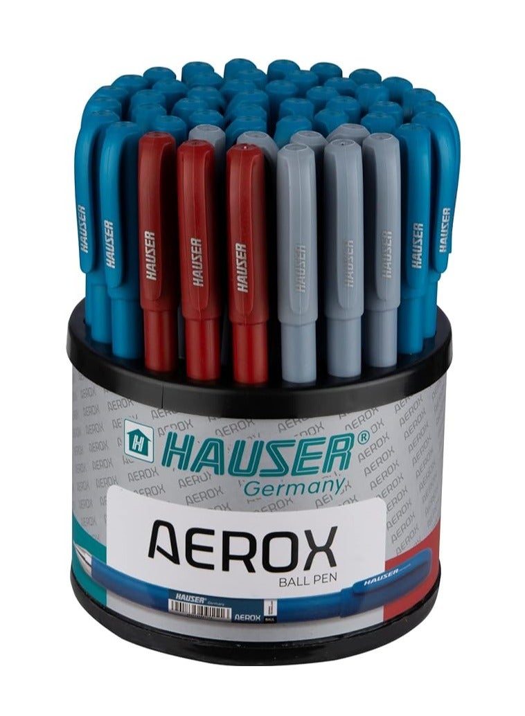Hauser Germany قلم حبر جاف هاوزر أيروكس 0.6 مم | تشطيب لامع وهيكل خفيف الوزن | حبر منخفض اللزوجة لكتابة خالية من البقع | قابل لإعادة التعبئة | حبر أزرق وأسود وأحمر، عبوة من 50 قلم - Image 2