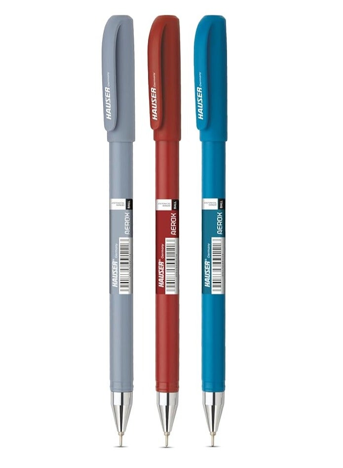 Hauser Germany قلم حبر جاف هاوزر أيروكس 0.6 مم | تشطيب لامع وهيكل خفيف الوزن | حبر منخفض اللزوجة لكتابة خالية من البقع | قابل لإعادة التعبئة | حبر أزرق وأسود وأحمر، عبوة من 50 قلم - Image 3