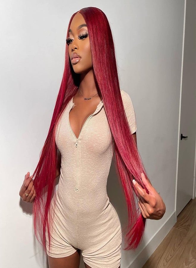 ANDRIA 13x4 Lace Front Wigs 200% Density Lace Front Wig Pre Plucked Glueless Wigs Natural Straight Synthetic 13x4 HD Lace Frontal Wigs for Black Women 26 Inch (Red Burgundy) - Image 5