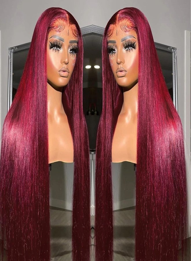 ANDRIA 13x4 Lace Front Wigs 200% Density Lace Front Wig Pre Plucked Glueless Wigs Natural Straight Synthetic 13x4 HD Lace Frontal Wigs for Black Women 26 Inch (Red Burgundy) - Image 3