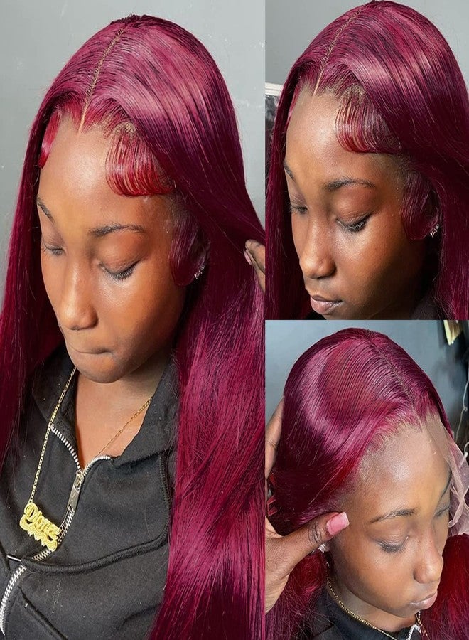 ANDRIA 13x4 Lace Front Wigs 200% Density Lace Front Wig Pre Plucked Glueless Wigs Natural Straight Synthetic 13x4 HD Lace Frontal Wigs for Black Women 26 Inch (Red Burgundy) - Image 4