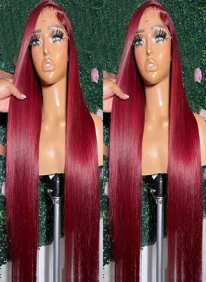ANDRIA 13x4 Lace Front Wigs 200% Density Lace Front Wig Pre Plucked Glueless Wigs Natural Straight Synthetic 13x4 HD Lace Frontal Wigs for Black Women 26 Inch (Red Burgundy) - Image 1
