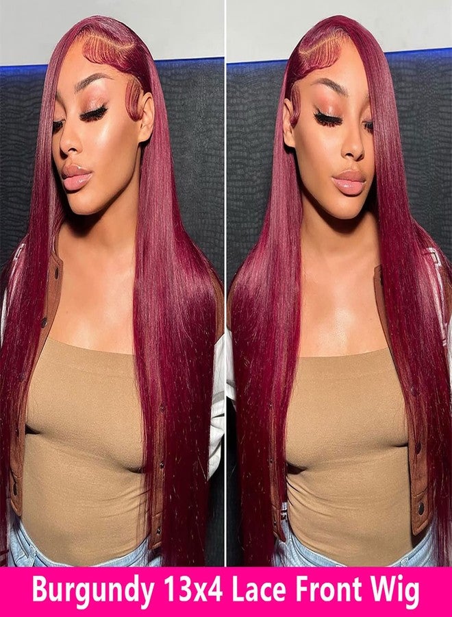 ANDRIA 13x4 Lace Front Wigs 200% Density Lace Front Wig Pre Plucked Glueless Wigs Natural Straight Synthetic 13x4 HD Lace Frontal Wigs for Black Women 26 Inch (Red Burgundy) - Image 2