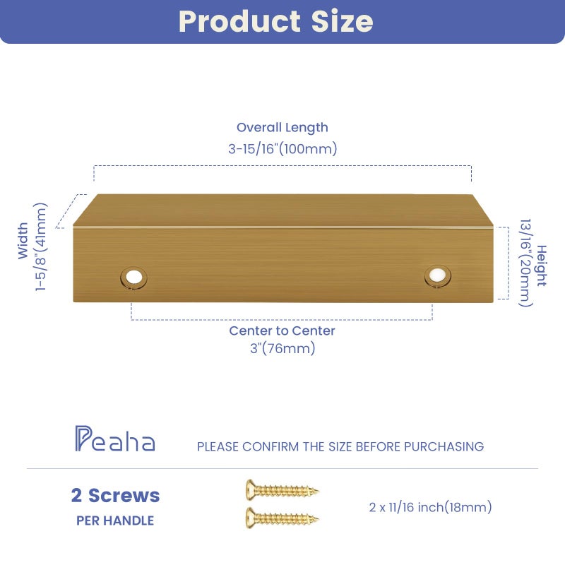 Peaha 10 Pack Kitchen Cabinet Handles 3 inch Champagne Bronze Pulls for Dresser Drawers Door Edge Finger Pull Hardware - Image 3