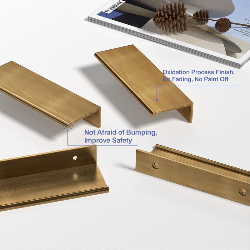 Peaha 10 Pack Kitchen Cabinet Handles 3 inch Champagne Bronze Pulls for Dresser Drawers Door Edge Finger Pull Hardware - Image 4