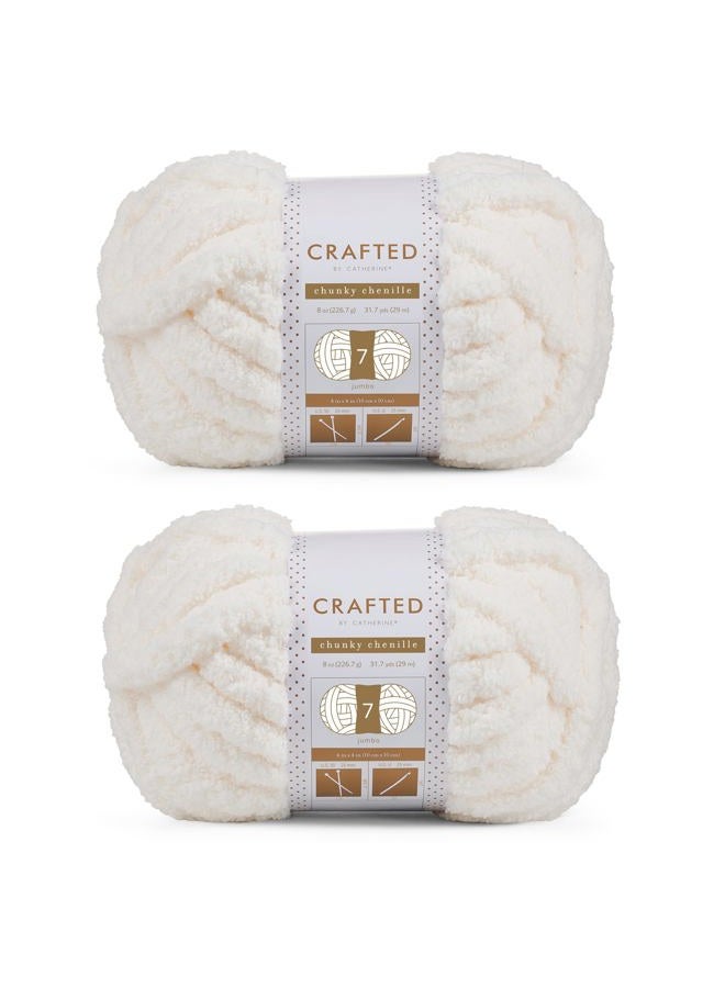 Crafted By Catherine Chunky Chenille Yarn - 2 Pack (8 oz / 227 g, 31.7 Yards Each Skein), Ivory, Gauge 7 Jumbo - Image 1