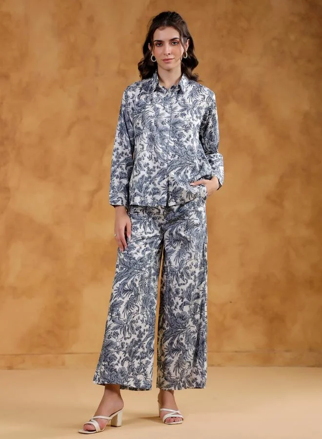 sanskrutihomes Sanskrutihomes Printed Spread Collar Shirt with Pants Co-Ords