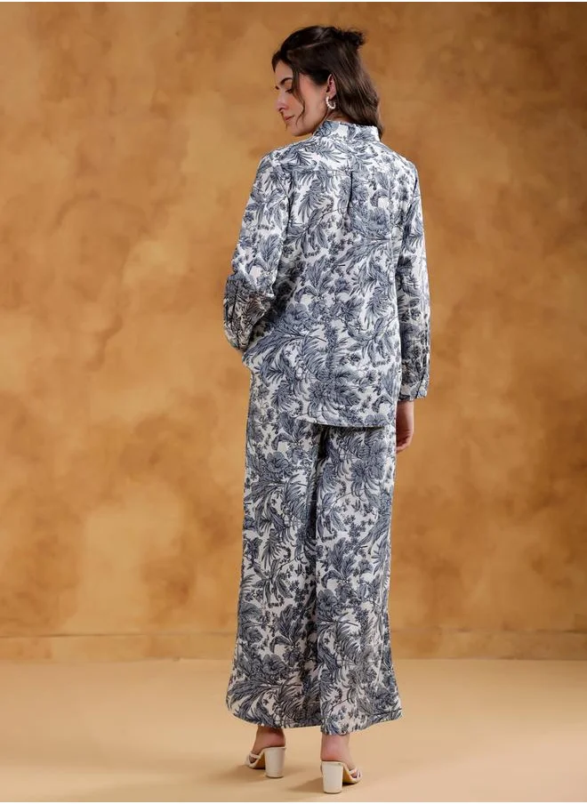 sanskrutihomes Sanskrutihomes Printed Spread Collar Shirt with Pants Co-Ords