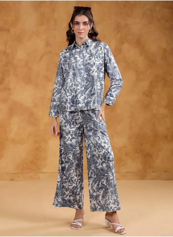 sanskrutihomes Sanskrutihomes Printed Spread Collar Shirt with Pants Co-Ords