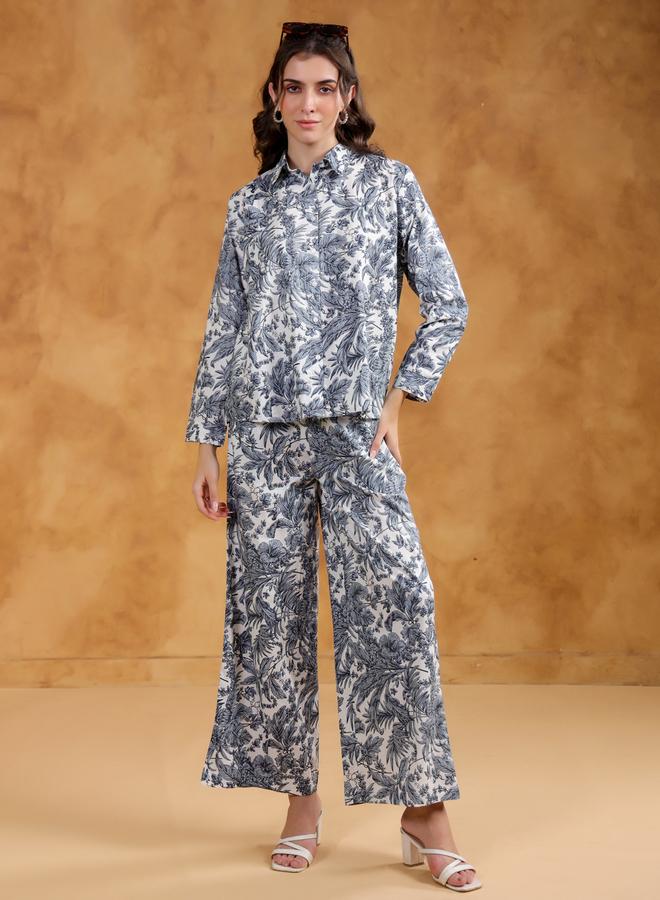 sanskrutihomes Sanskrutihomes Printed Spread Collar Shirt with Pants Co-Ords - Image 1