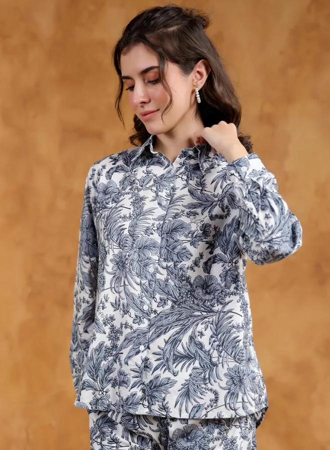 sanskrutihomes Sanskrutihomes Printed Spread Collar Shirt with Pants Co-Ords