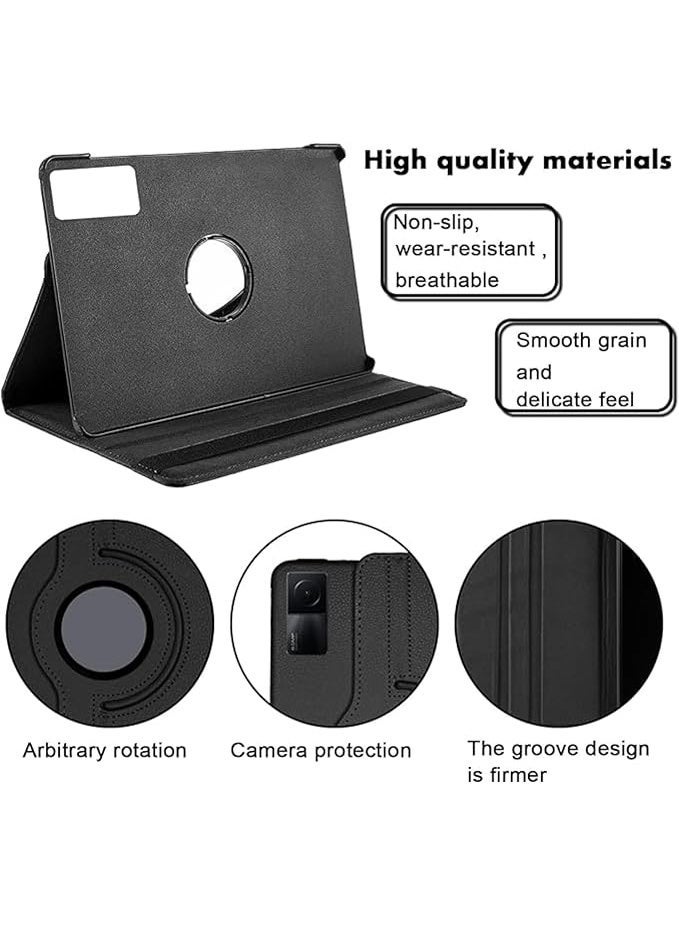 Case for Xiaomi Redmi Pad SE 11 Inch, PU Leather, 360° Rotatable Stand, Protective Tablet Case (Black) - Image 3