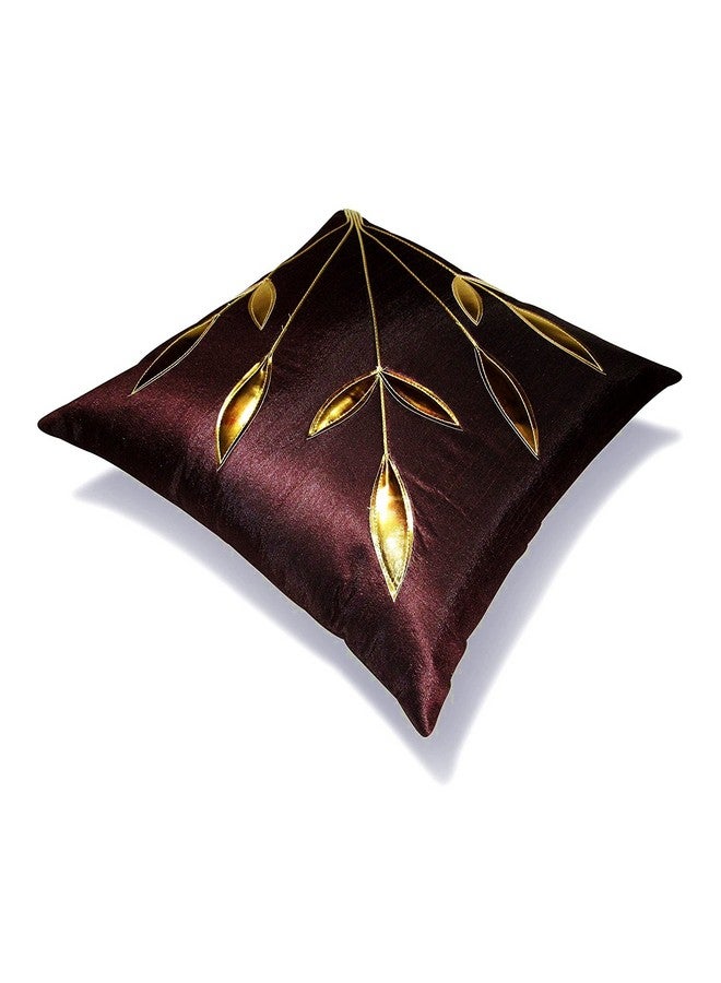 Urvaan Silk Golden Floral Cushion Covers, 16 X 16 Inch, Brown, Set of 5 - Image 3