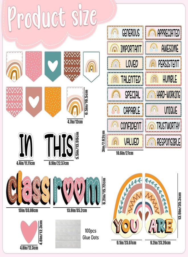 VABAMNA 32pcs Classroom Bulletin Board Decorations Set - Boho Rainbow Motivational Words Cutouts Bulletin Decorations for Teachers School Classroom Bulletin Board - Image 3