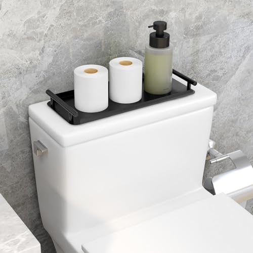 FEILERN Toilet Paper Basket, Stainless Steel Toilet Tank Tray with Handle for Organizing - Toilet Paper Basket Storage for Toilet Tank, Bathroom, Kitchen Counter (Black) - Image 2