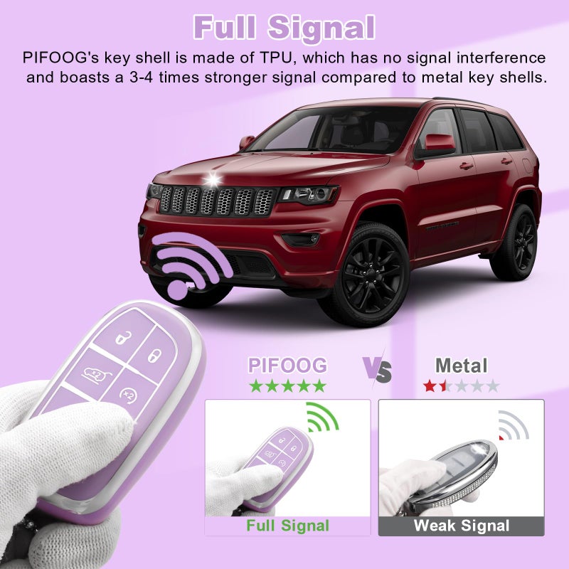 PIFOOG Key Fob Cover for Jeep Cherokee Grand Cherokee Compass Renegade Accessories Purple Bling Keychain 5 Button Car Keys Case Shell Full Covers Protector Cute TPU Women Girly - Image 4