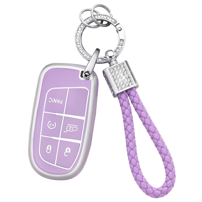 PIFOOG Key Fob Cover for Jeep Cherokee Grand Cherokee Compass Renegade Accessories Purple Bling Keychain 5 Button Car Keys Case Shell Full Covers Protector Cute TPU Women Girly - Image 1