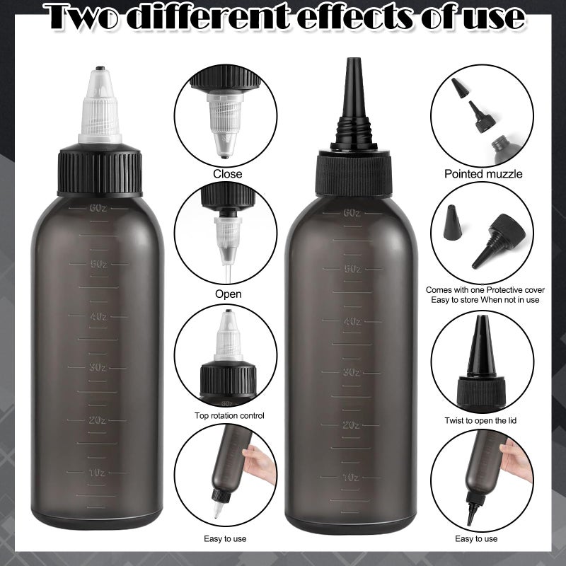 FXSPLCZ 2 Pack Root Comb Applicator Bottle Hair Oil Applicator Hair Color Bottle with 4 Caps for Women Scalp Hair Dye Tools, Black - Image 4