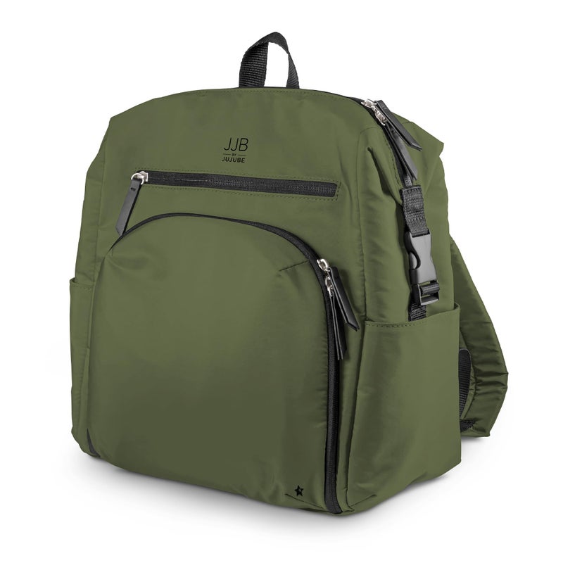 JuJuBe JJB by JuJuBe Modern Diaper Bag Backpack with Portable Changing Pad, Stroller Straps, Large Travel Backpack for Boy or Girl, Carrying Baby Bottles, Wipes, Diapers, Pacifiers, Olive, Mother's Day Gift - Image 1