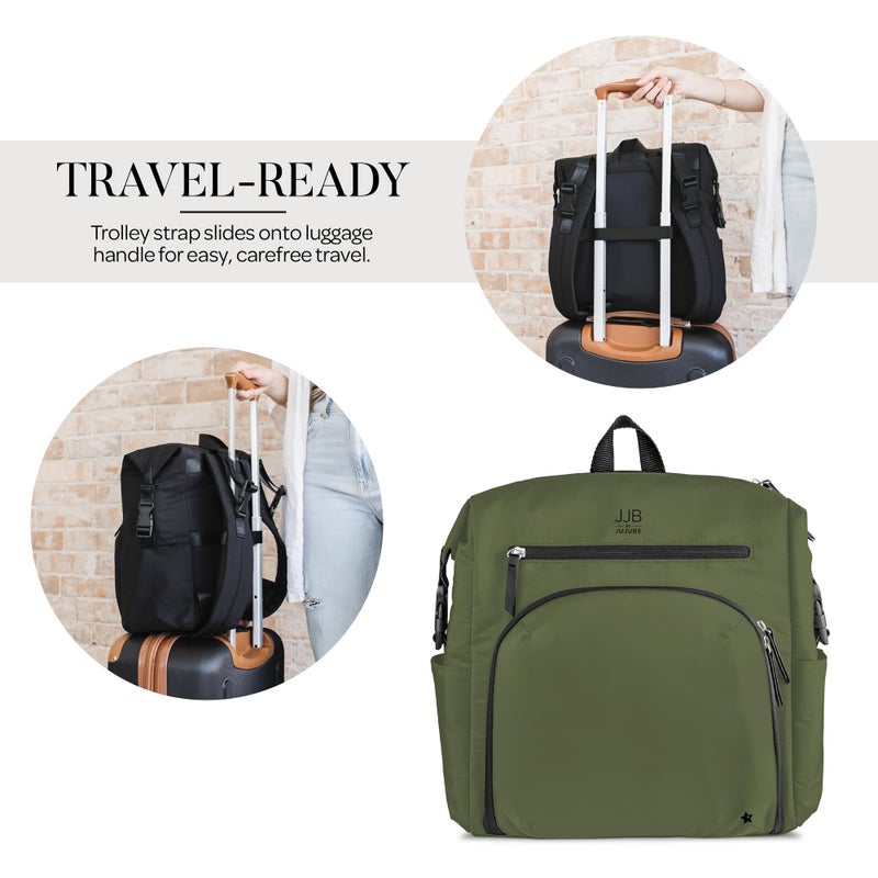 JuJuBe JJB by JuJuBe Modern Diaper Bag Backpack with Portable Changing Pad, Stroller Straps, Large Travel Backpack for Boy or Girl, Carrying Baby Bottles, Wipes, Diapers, Pacifiers, Olive, Mother's Day Gift - Image 5