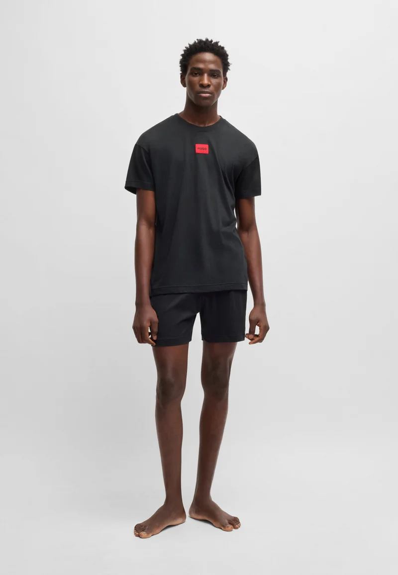 HUGO Black Cotton-modal blend pyjama set with red logo labels for Men | Best Price UAE