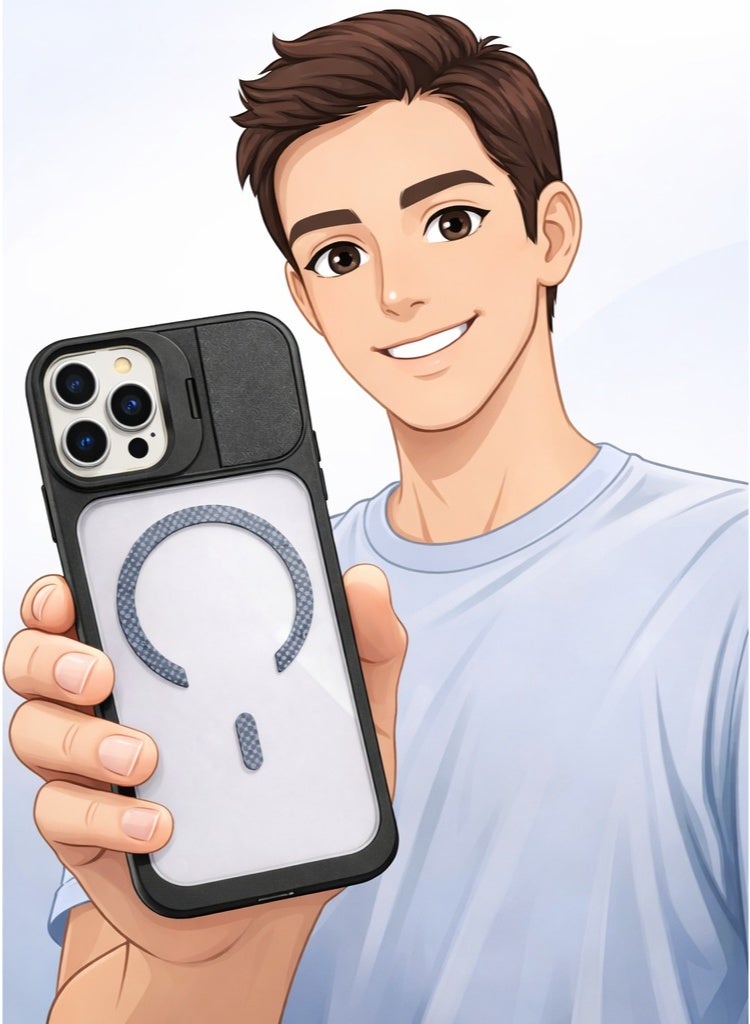 في آر كرييتيف غطاء حماية متين MagSafe لهاتف آبل iPhone 16 Pro Max مع غطاء كاميرا منزلق، تصميم مقاوم للصدمات، متوافق مع الشحن اللاسلكي – أسود - Image 3