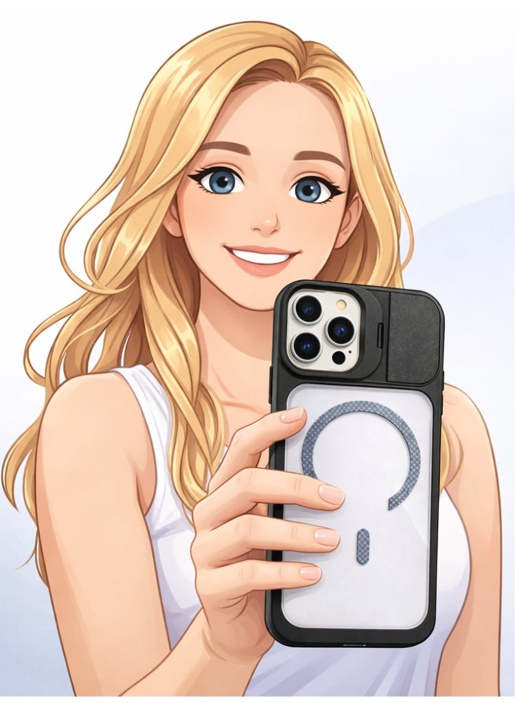 في آر كرييتيف غطاء حماية متين MagSafe لهاتف آبل iPhone 16 Pro Max مع غطاء كاميرا منزلق، تصميم مقاوم للصدمات، متوافق مع الشحن اللاسلكي – أسود - Image 4